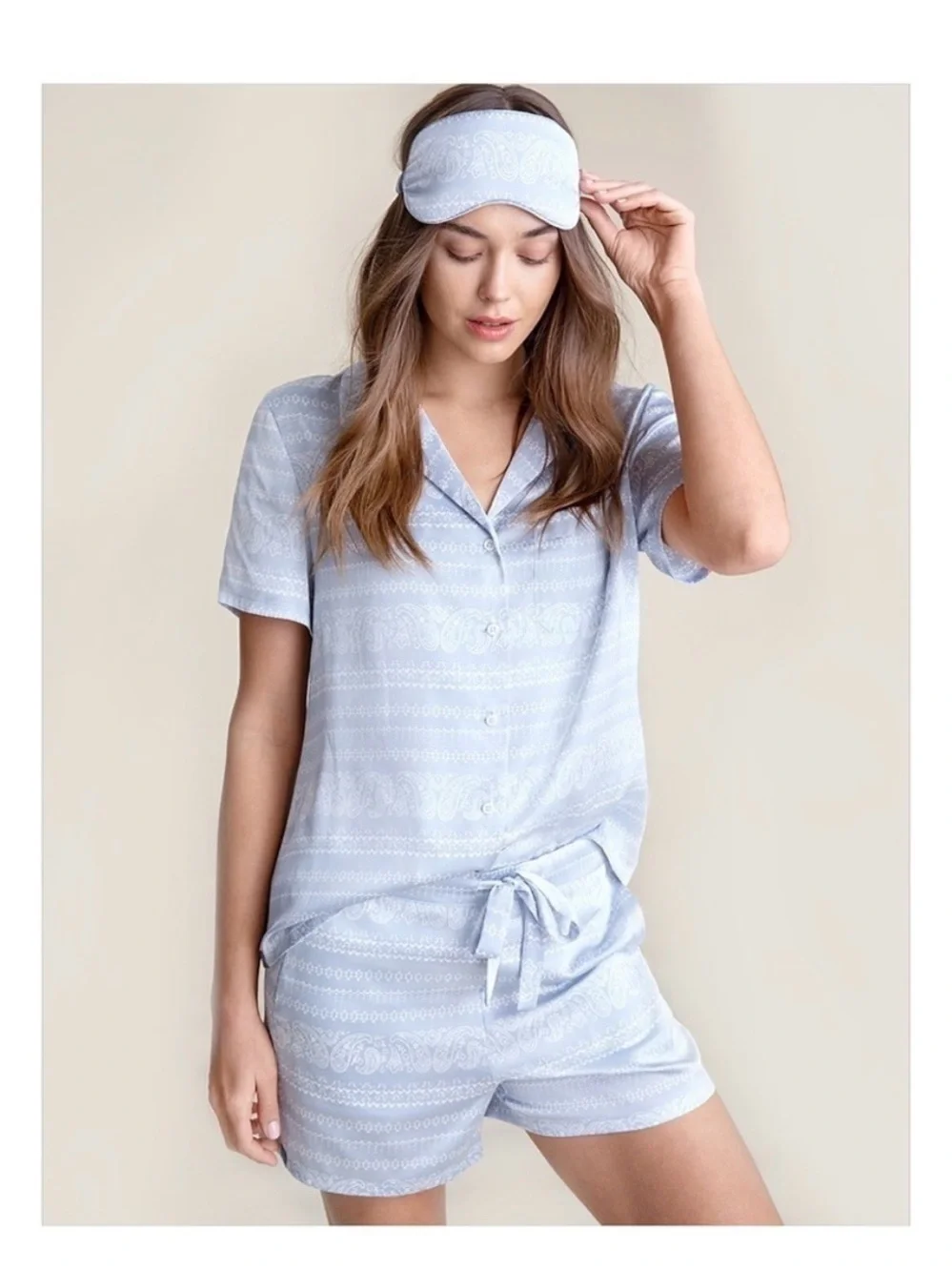 Barefoot Dreams Light Blue Paisley Short Sleeve Shirt & Shorts Set